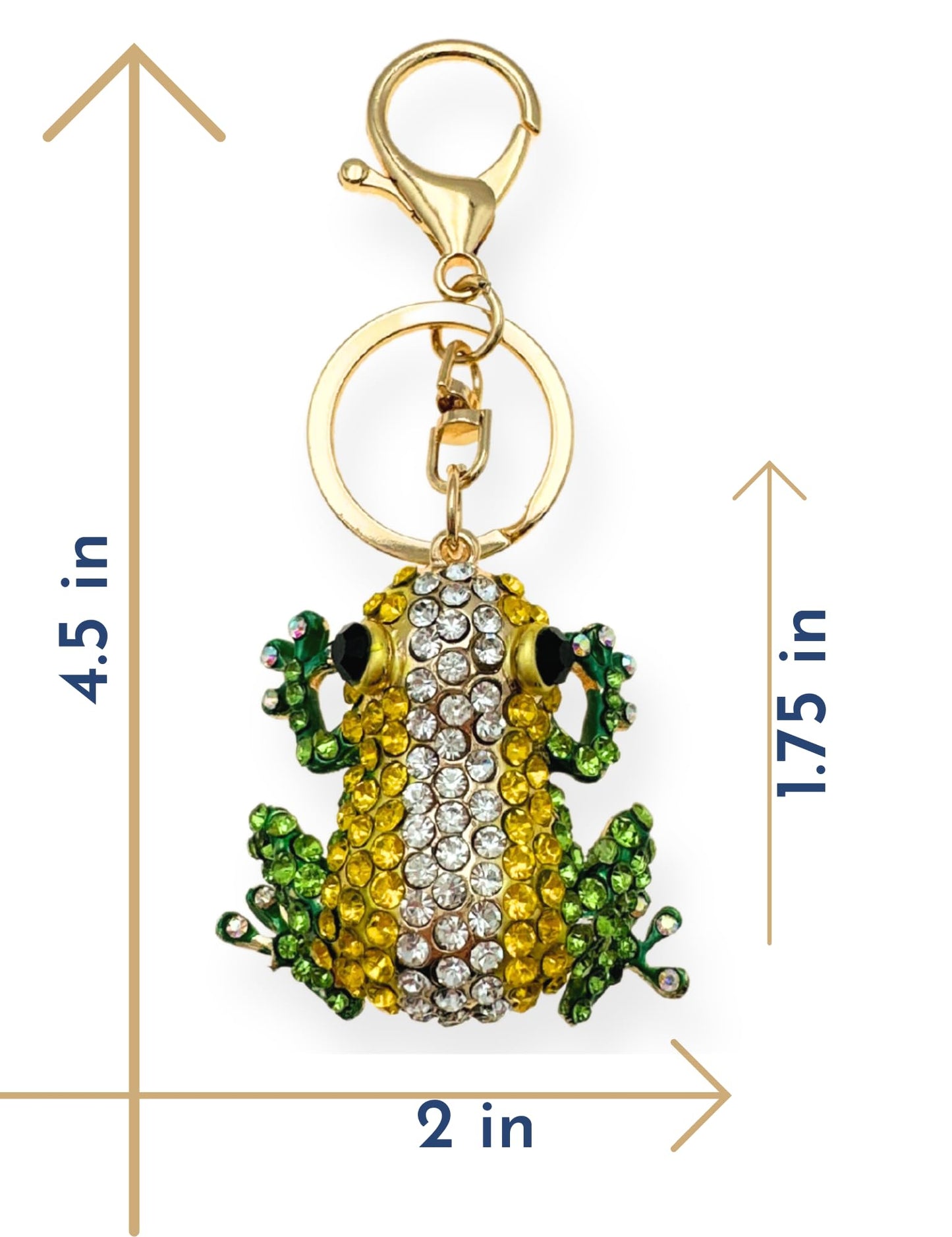 Evenchae Frog Keychain - Inlaid with Rhinestones - Gold-Tone Filigree Back - Drawstring Gift Bag - 4.5 in Long