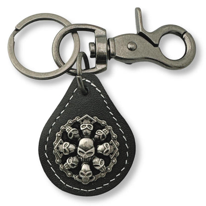 Evenchae Leather Keychain - Skulls Concho Medallion - Gift Bag, Unisex 4.25 in L