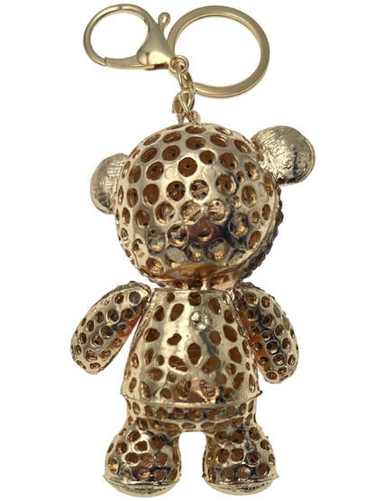 Evenchae Teddy Bear Keychain - Rhinestones - Head, Body & Arms Moves, Gold Filigree Back, Gift Bag, 6 In Long