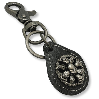 Evenchae Leather Keychain - Skulls Concho Medallion - Gift Bag, Unisex 4.25 in L