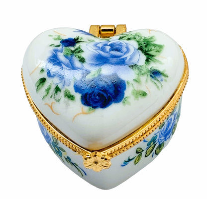 Evenchae Miniature Porcelain Box - for Jewelry, Trinkets, Mementos, Keepsakes - Gift Ready w/Velvet Drawstring Bag