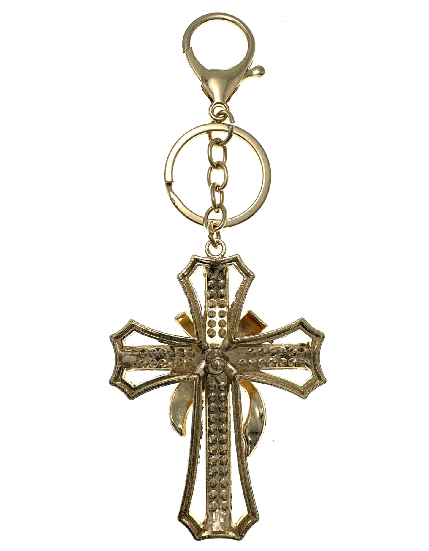 Evenchae Ornate Cross Keychain - Inlaid with Clear Rhinestones, Drawstring Gift Bag - 5.5 In Long