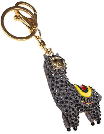 Evenchae Sparkling Llama Keychain - Rhinestones, Gold Filigreed Back, Drawstring Gift Bag - 5" Long Purse Jewelry