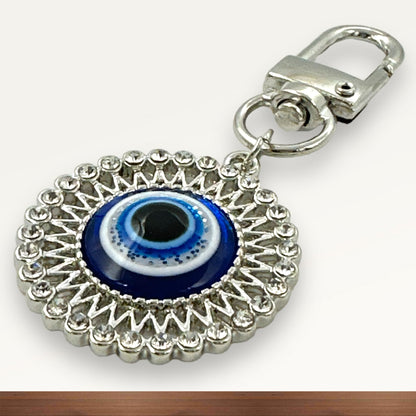 Evenchae Evil Eye Mini Keychain, Filigreed & Rhinestones, Gift Bag, 2.5 in L