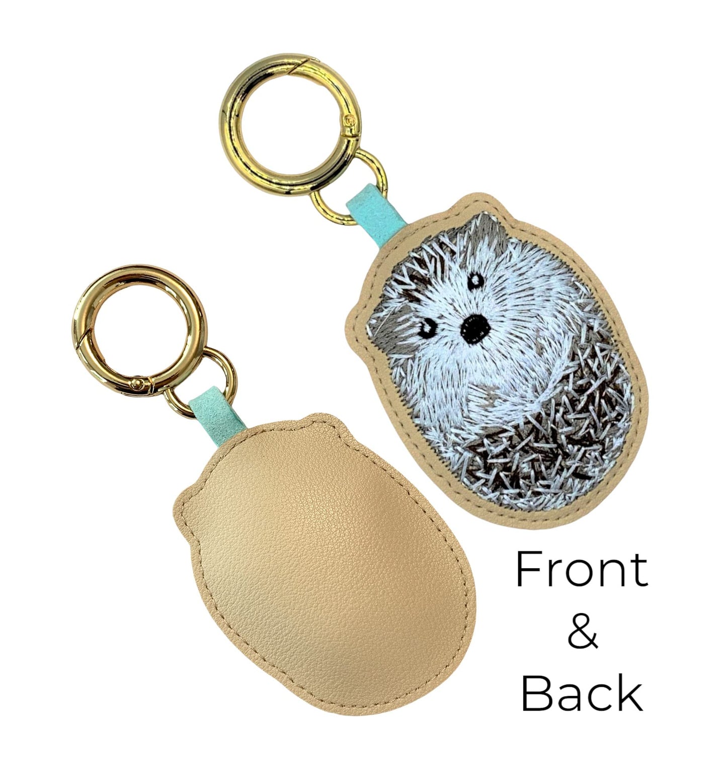 Evenchae Embroidered Cute Hedgehog Keychain, PU Leather, Gift Bag, 4.5"L