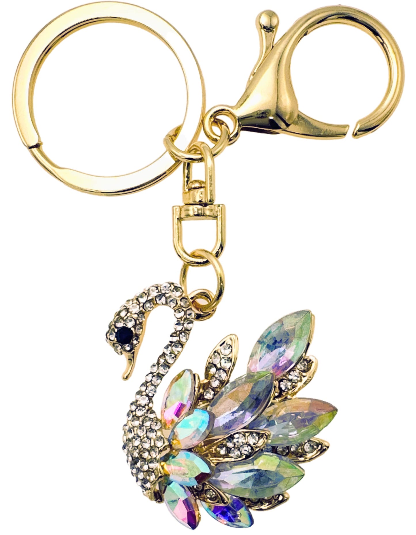 Evenchae Sparkling Keychain Inlaid with Rhinestones, Drawstring Gift Bag, Gold Filigree Back - Purse Jewelry