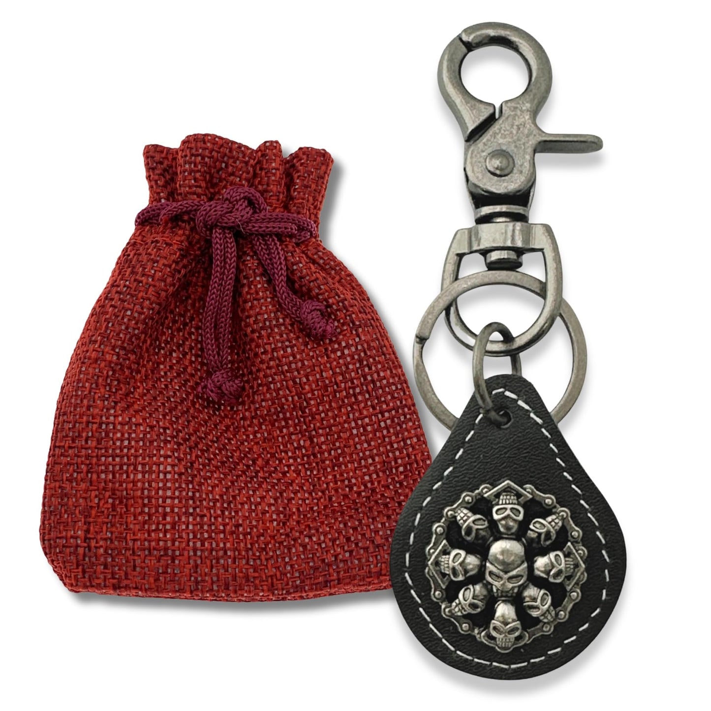 Evenchae Leather Keychain - Skulls Concho Medallion - Gift Bag, Unisex 4.25 in L