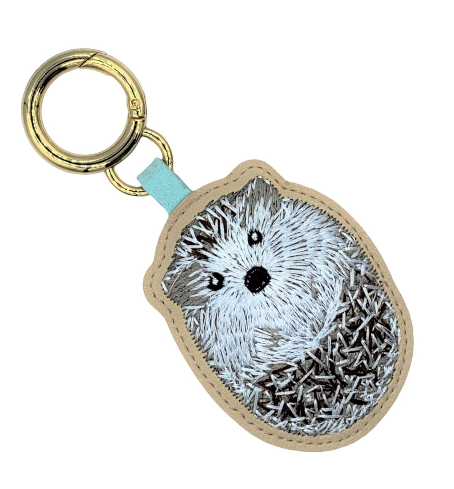 Evenchae Embroidered Cute Hedgehog Keychain, PU Leather, Gift Bag, 4.5"L