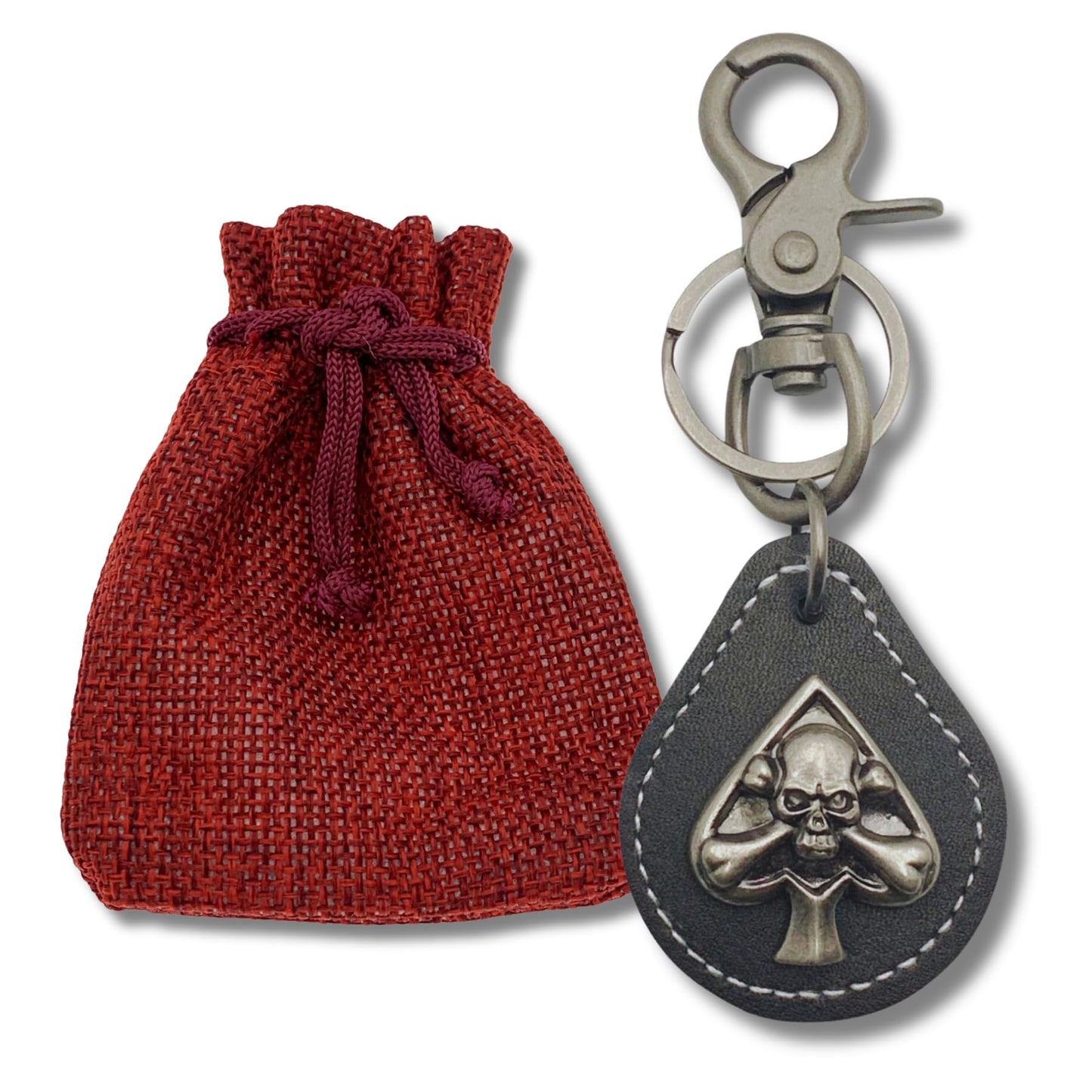 Evenchae Leather Keychain - Skull Medallion Concho - Gift Bag - Unisex 4.5 in L