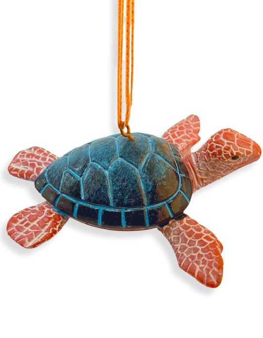 Evenchae Coastal Sea Turtle Ornament - 3.5 in Long Hanging Resin Christmas Decoration, Ribbon Hanger