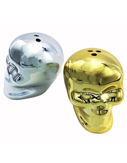 Evenchae Skull Salt & Pepper Shaker Set - Mirrored Silver & Gold - 2.25 in Tall