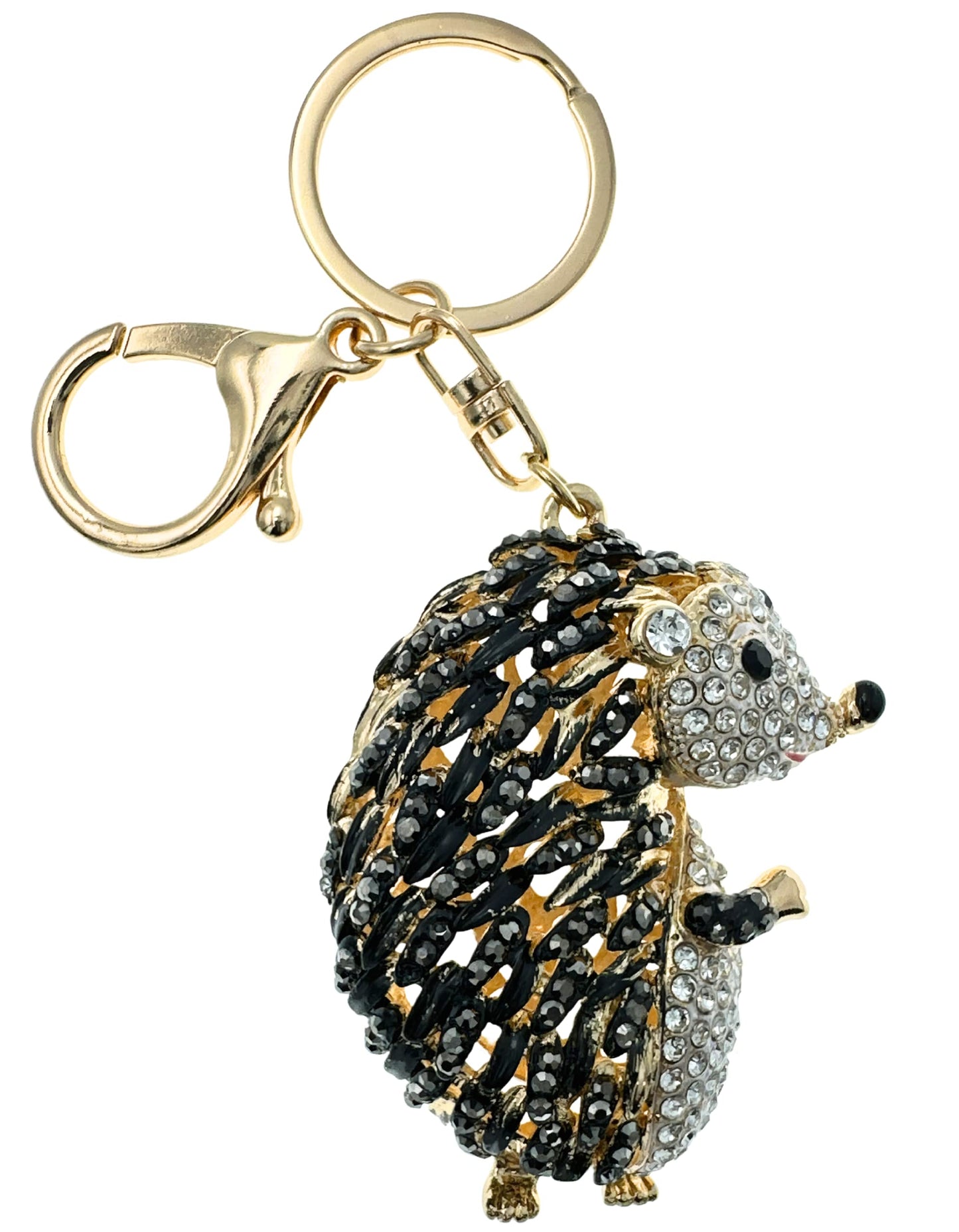 Evenchae Hedgehog Rhinestone Keychain with Drawstring Gift Bag, Filigreed Gold Back - 5 In Long Purse Jewelry