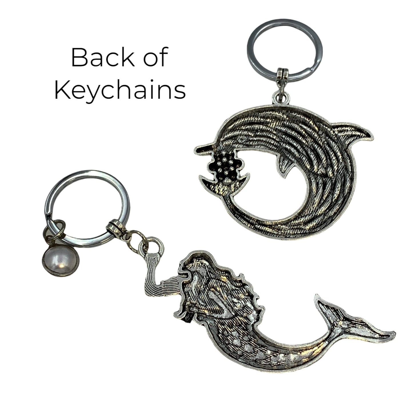 Evenchae Mermaid & Dolphin Keychain Set 2, Split Keyring, Silver-tone, Gift Bag