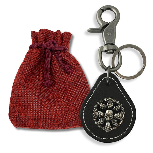 Evenchae Leather Keychain - Skulls Concho Medallion - Gift Bag - Unisex 4.5 in L