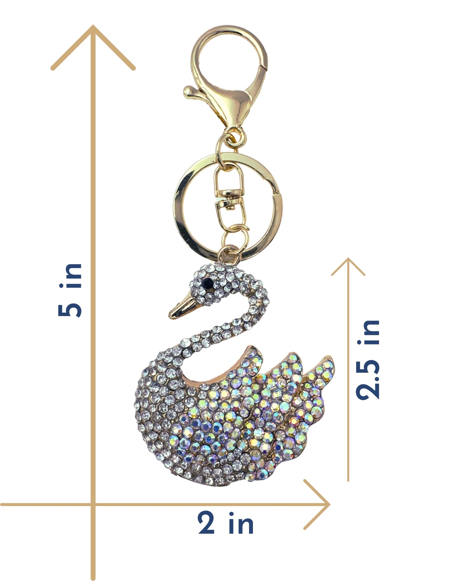 Evenchae Elegant Swan Keychain - Rhinestones, Filigreed Gold Back, Drawstring Gift Bag - 5 In Long Purse Jewelry