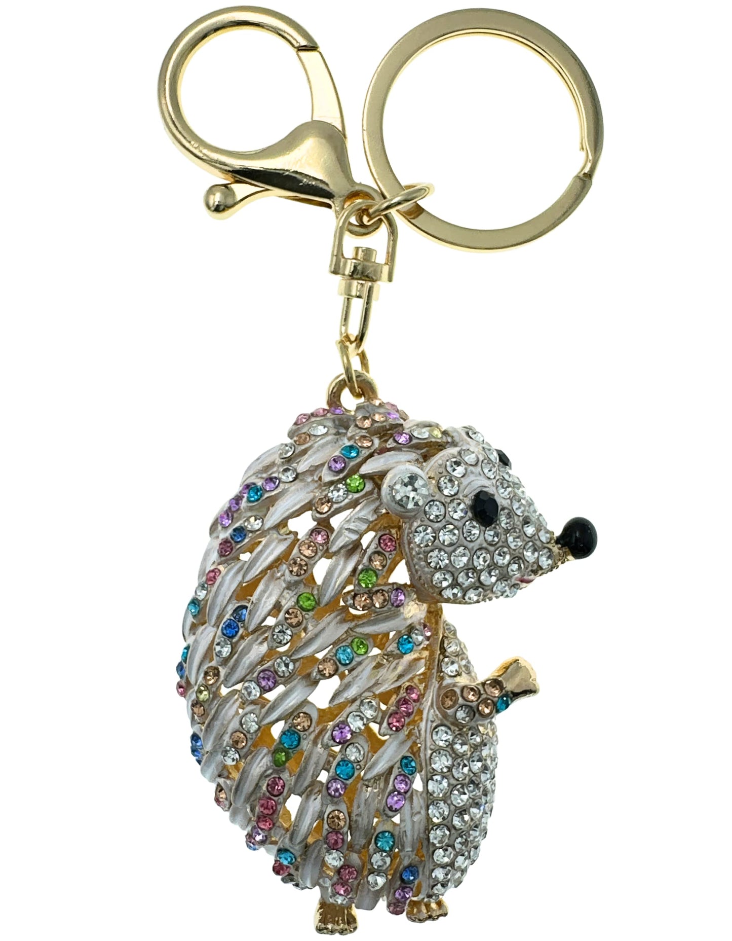 Evenchae Hedgehog Rhinestone Keychain with Drawstring Gift Bag, Filigreed Gold Back - 5 In Long Purse Jewelry