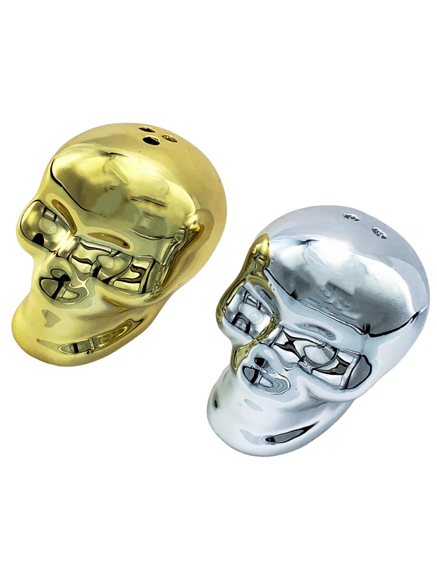 Evenchae Skull Salt & Pepper Shaker Set - Mirrored Silver & Gold - 2.25 in Tall