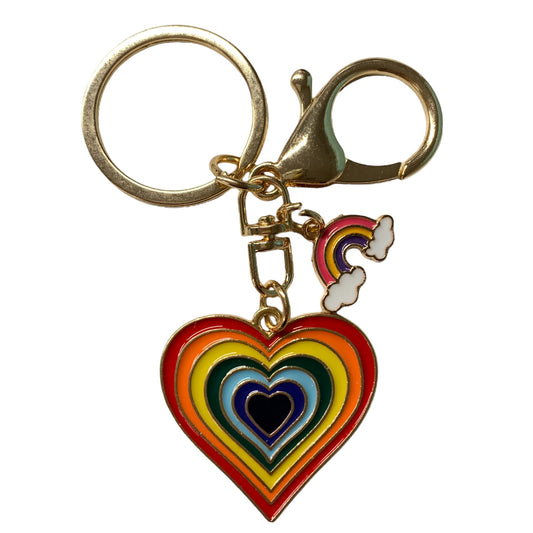 Evenchae Rainbow Heart Keychain, Purse Jewelry Clip & Keyring, Gift Bag, 3.5"L