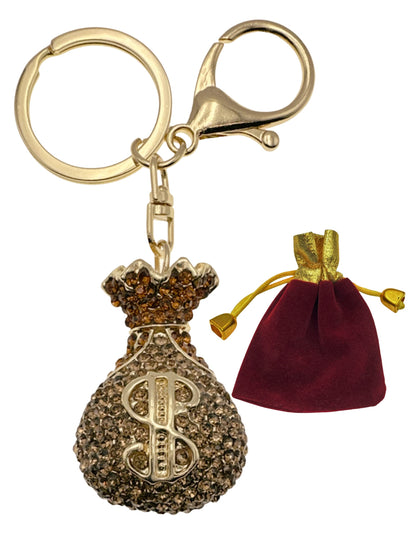 Evenchae Sparkling Keychain Inlaid with Rhinestones, Drawstring Gift Bag, Gold Filigree Back - Purse Jewelry