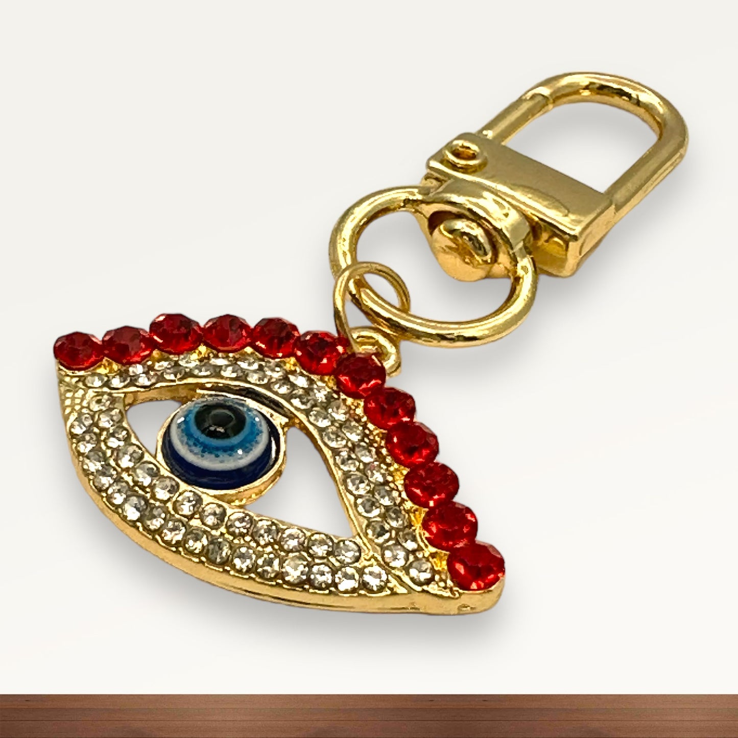 Evenchae Red Eyebrow Evil Eye Mini Keychain, Rhinestones, Gift Bag 2.25 in L