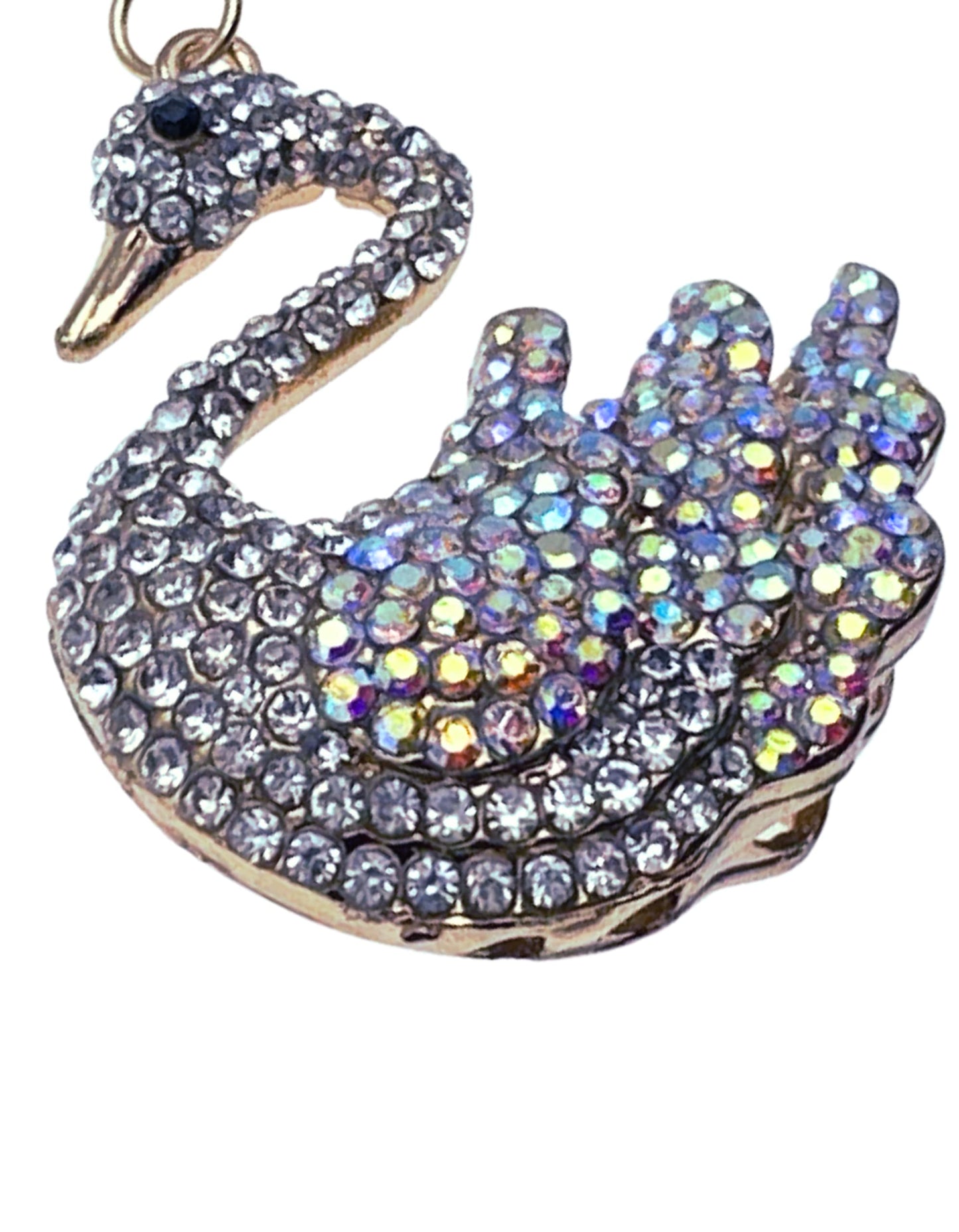 Evenchae Elegant Swan Keychain - Rhinestones, Filigreed Gold Back, Drawstring Gift Bag - 5 In Long Purse Jewelry