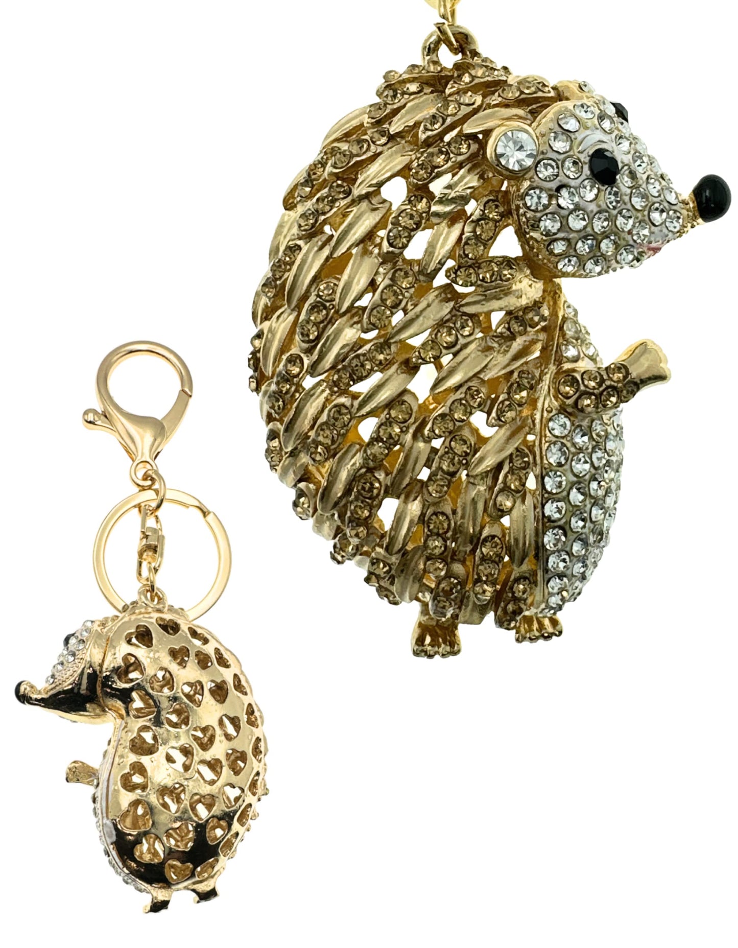 Evenchae Hedgehog Rhinestone Keychain with Drawstring Gift Bag, Filigreed Gold Back - 5 In Long Purse Jewelry