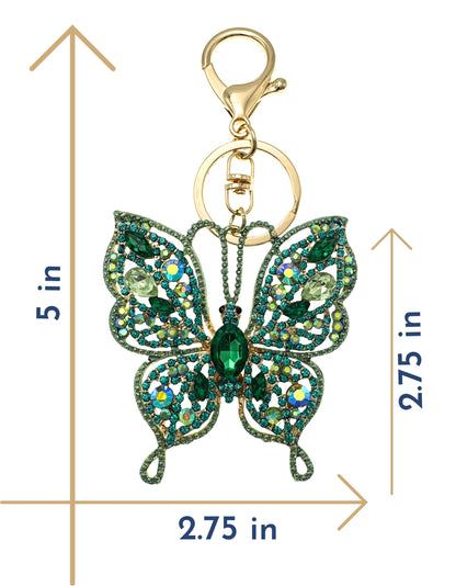 Evenchae Intricate Butterfly Keychain - Rhinestones, Gold Filigree Back, Drawstring Gift Bag - 5 in Long Purse Jewelry