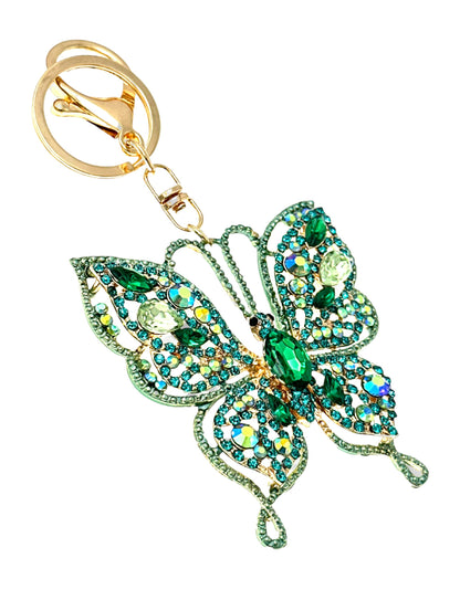 Evenchae Intricate Butterfly Keychain - Rhinestones, Gold Filigree Back, Drawstring Gift Bag - 5 in Long Purse Jewelry