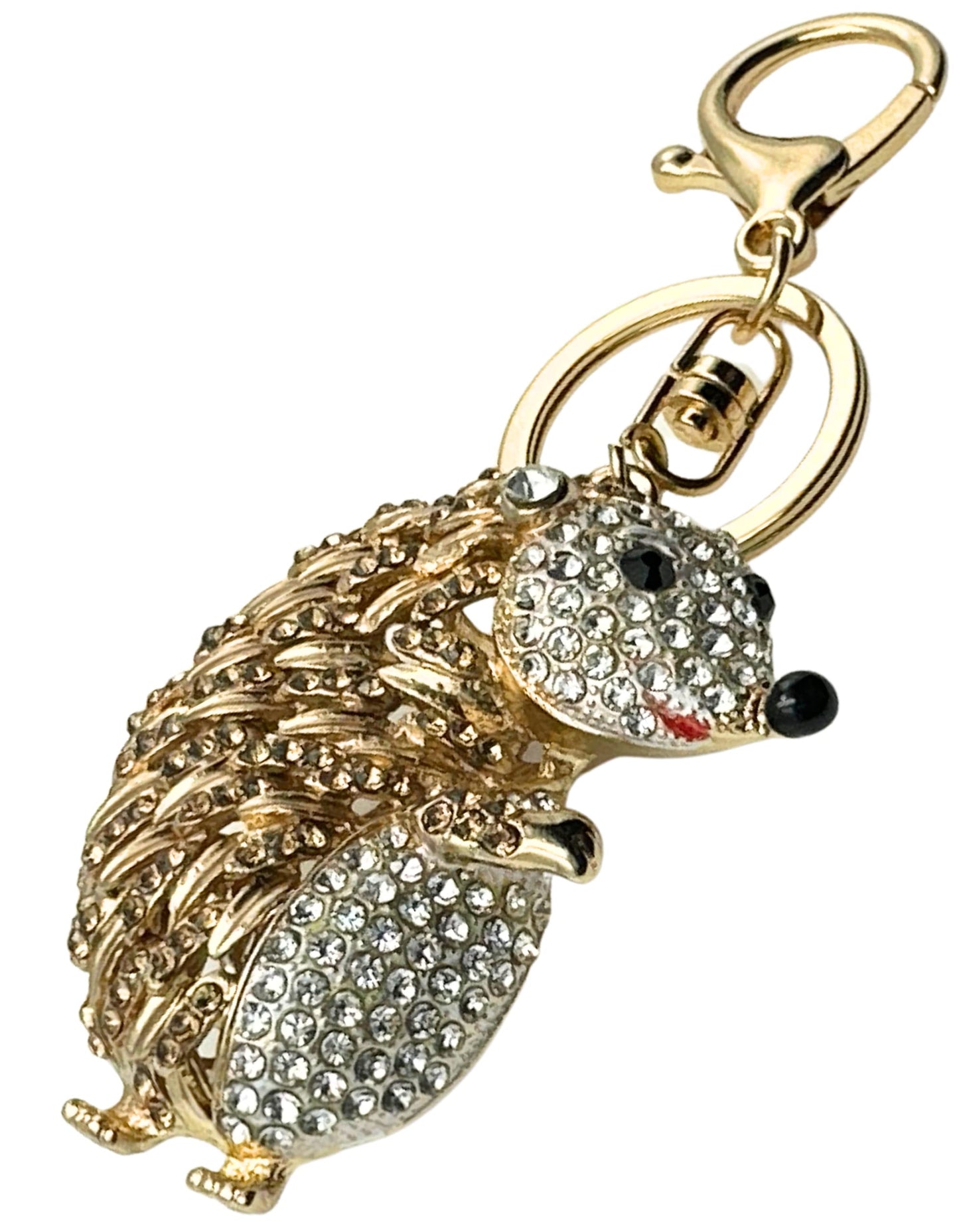 Evenchae Hedgehog Rhinestone Keychain with Drawstring Gift Bag, Filigreed Gold Back - 5 In Long Purse Jewelry