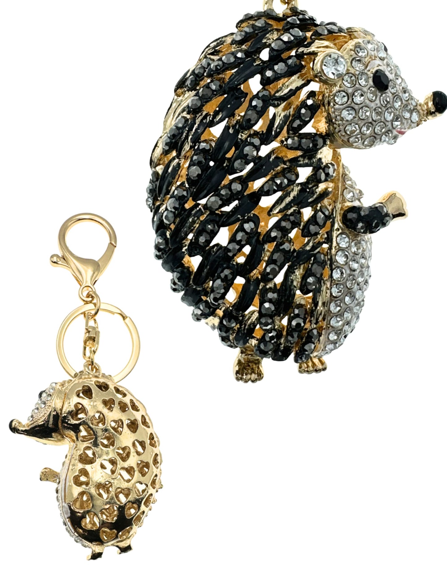 Evenchae Hedgehog Rhinestone Keychain with Drawstring Gift Bag, Filigreed Gold Back - 5 In Long Purse Jewelry