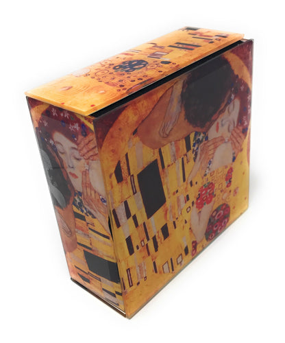 Value Arts Klimt The Kiss Glass Keepsake Box, Beveled Edges, Velvet Lined, 4.7 Inches Square