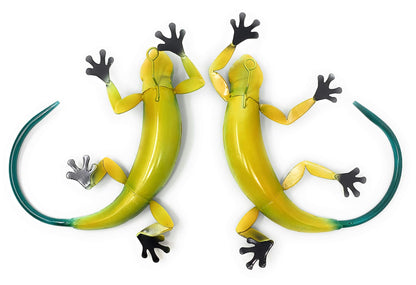 Green Tree Products Green Metal Gecko Sculpture Wall Art, Set of 2 Indoor or Outdoor