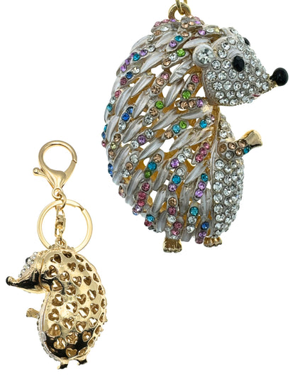 Evenchae Hedgehog Rhinestone Keychain with Drawstring Gift Bag, Filigreed Gold Back - 5 In Long Purse Jewelry