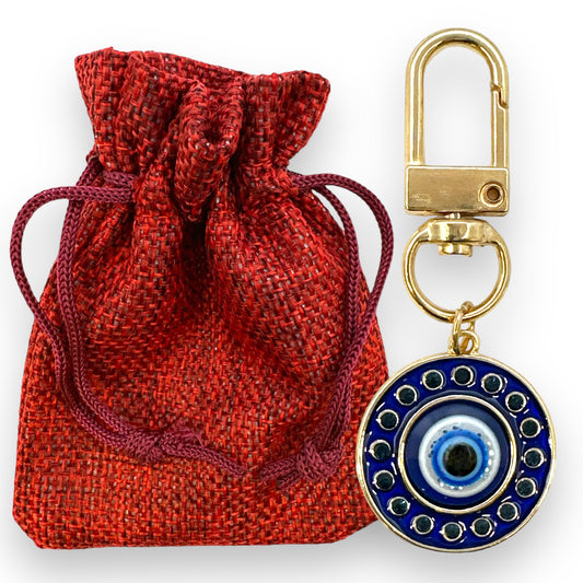 Evenchae Evil Eye Round Mini Keychain, Rhinestones, Gift Bag, 2.25 in Long