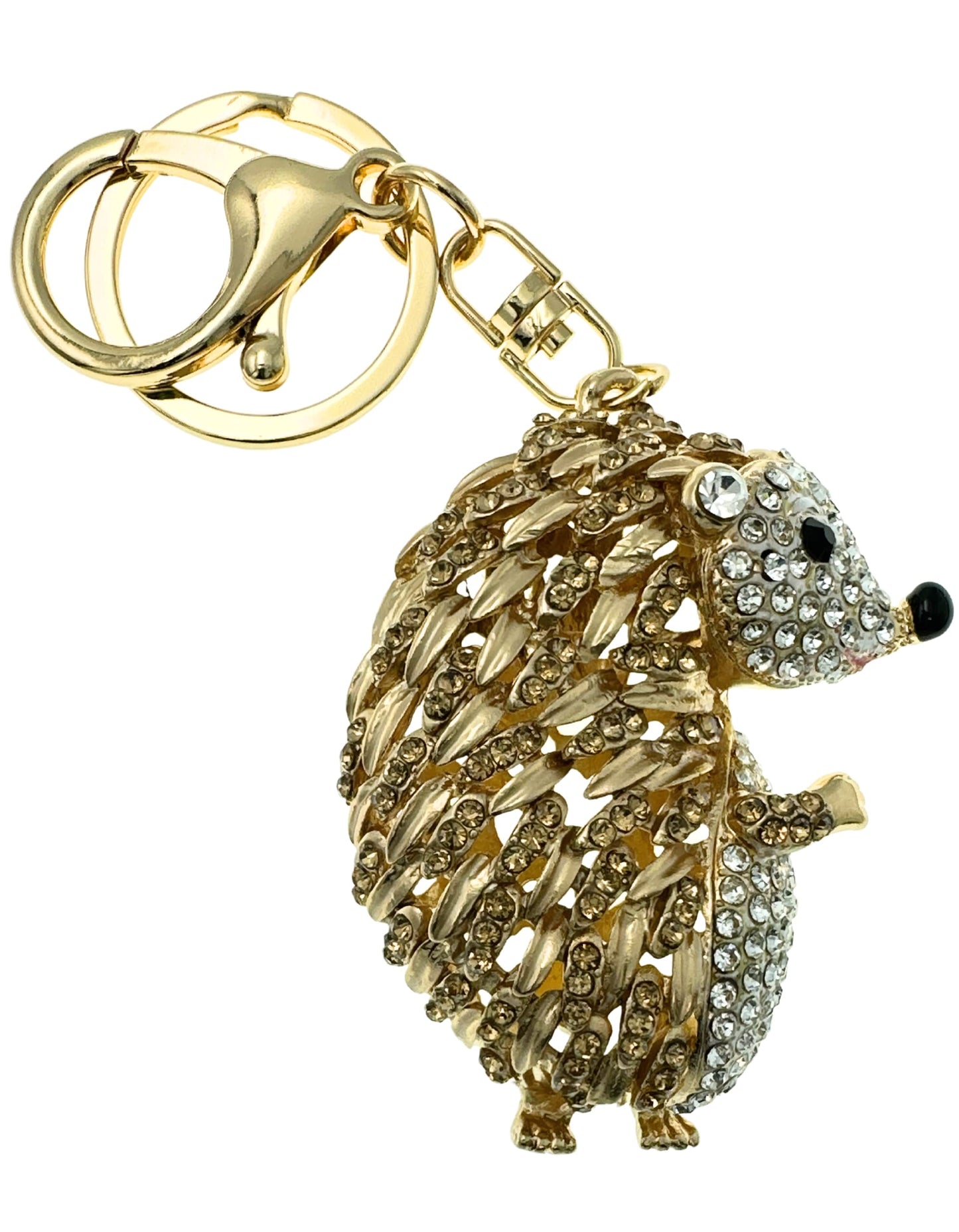 Evenchae Hedgehog Rhinestone Keychain with Drawstring Gift Bag, Filigreed Gold Back - 5 In Long Purse Jewelry