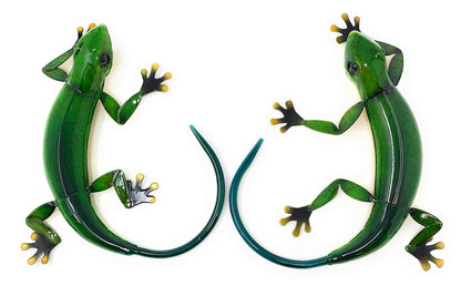 Green Tree Products Green Metal Gecko Sculpture Wall Art, Set of 2 Indoor or Outdoor