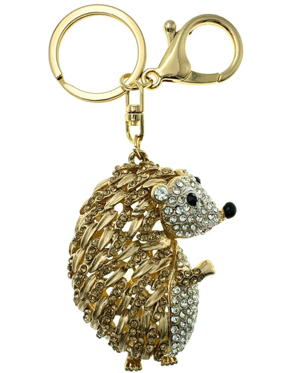 Evenchae Hedgehog Rhinestone Keychain with Drawstring Gift Bag, Filigreed Gold Back - 5 In Long Purse Jewelry