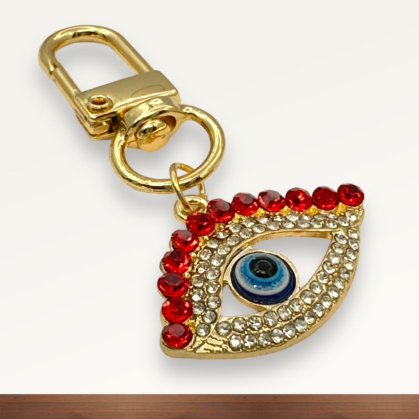 Evenchae Red Eyebrow Evil Eye Mini Keychain, Rhinestones, Gift Bag 2.25 in L