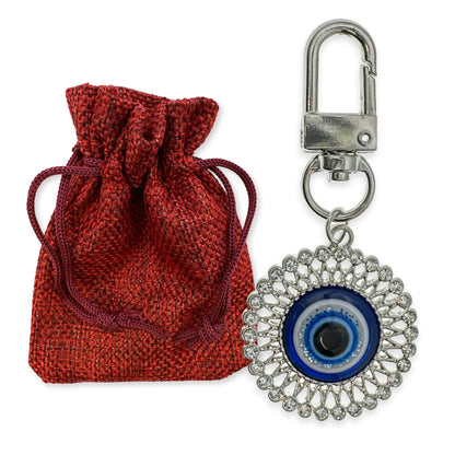 Evenchae Evil Eye Mini Keychain, Filigreed & Rhinestones, Gift Bag, 2.5 in L