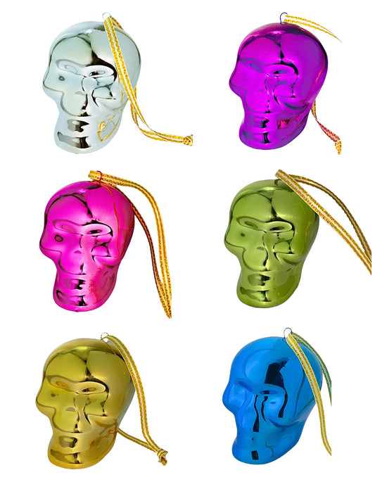 Evenchae Skull Hanging Ornaments - Set of 6 - Electroplated Ceramic in Assorted Colors - Halloween & Christmas