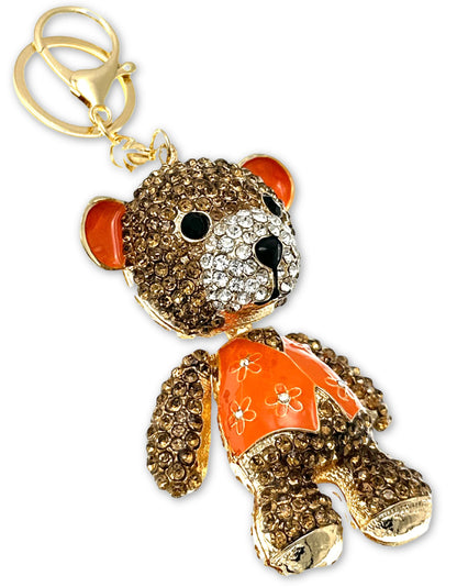 Evenchae Teddy Bear Keychain - Rhinestones - Head, Body & Arms Moves, Gold Filigree Back, Gift Bag, 6 In Long