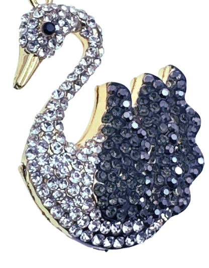 Evenchae Elegant Swan Keychain - Rhinestones, Filigreed Gold Back, Drawstring Gift Bag - 5 In Long Purse Jewelry