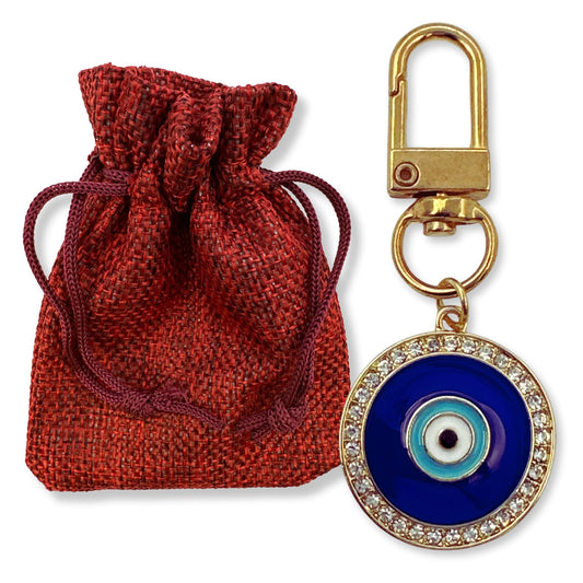 Evenchae Evil Eye Mini Keychain, Enameled, Rhinestones, Gift Bag