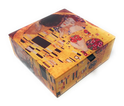 Value Arts Klimt The Kiss Glass Keepsake Box, Beveled Edges, Velvet Lined, 4.7 Inches Square