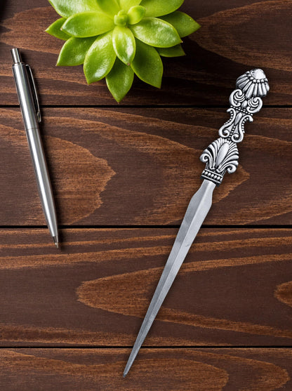 Evenchae Classic Embossed Letter Opener, Silver - Gift Box - 7.25 in