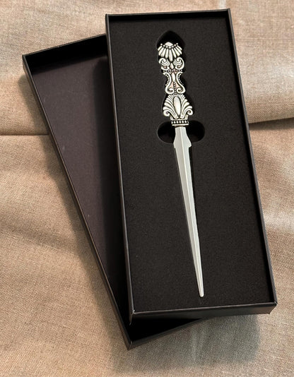 Evenchae Classic Embossed Letter Opener, Silver - Gift Box - 7.25 in