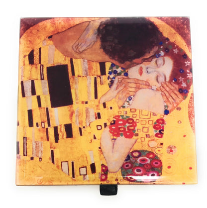 Value Arts Klimt The Kiss Glass Keepsake Box, Beveled Edges, Velvet Lined, 4.7 Inches Square