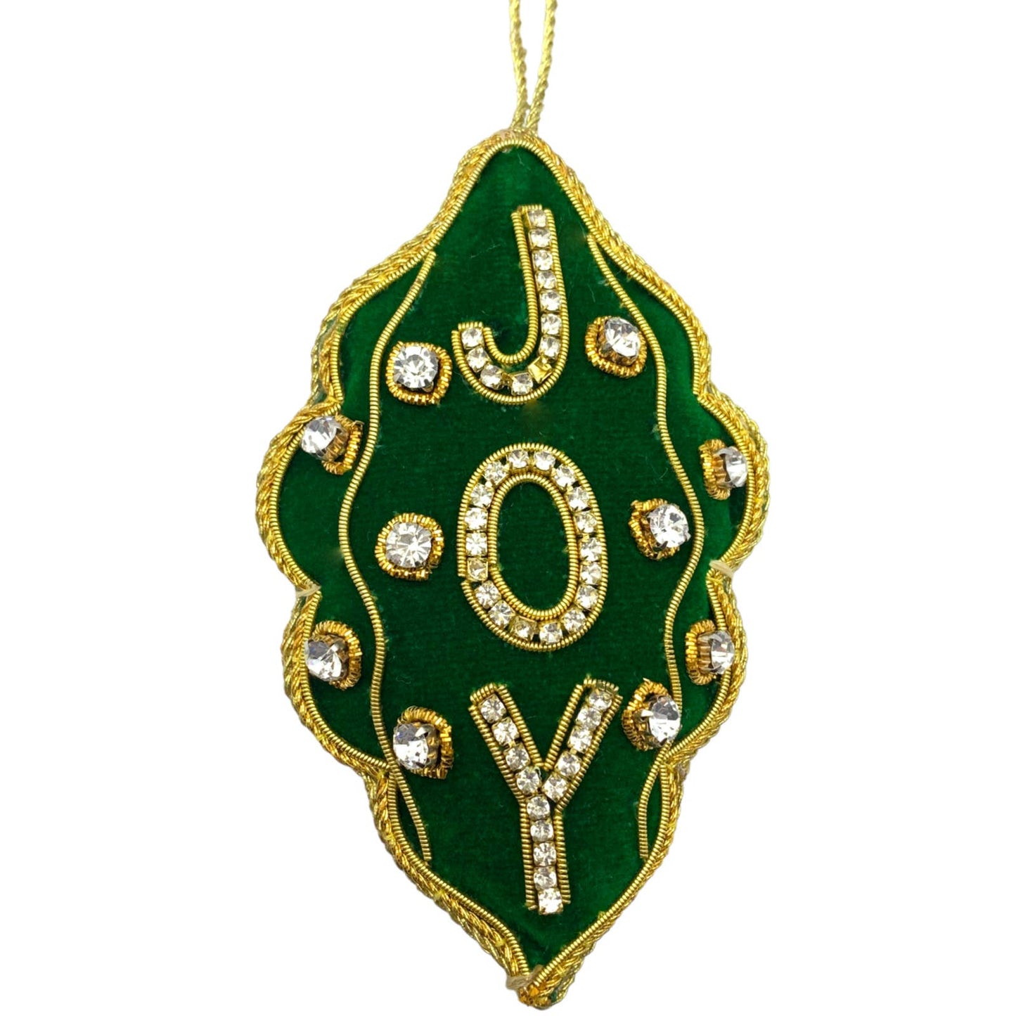 Zari Green Joy Christmas Ornament, Zardozi Embroidery, Gift Bag