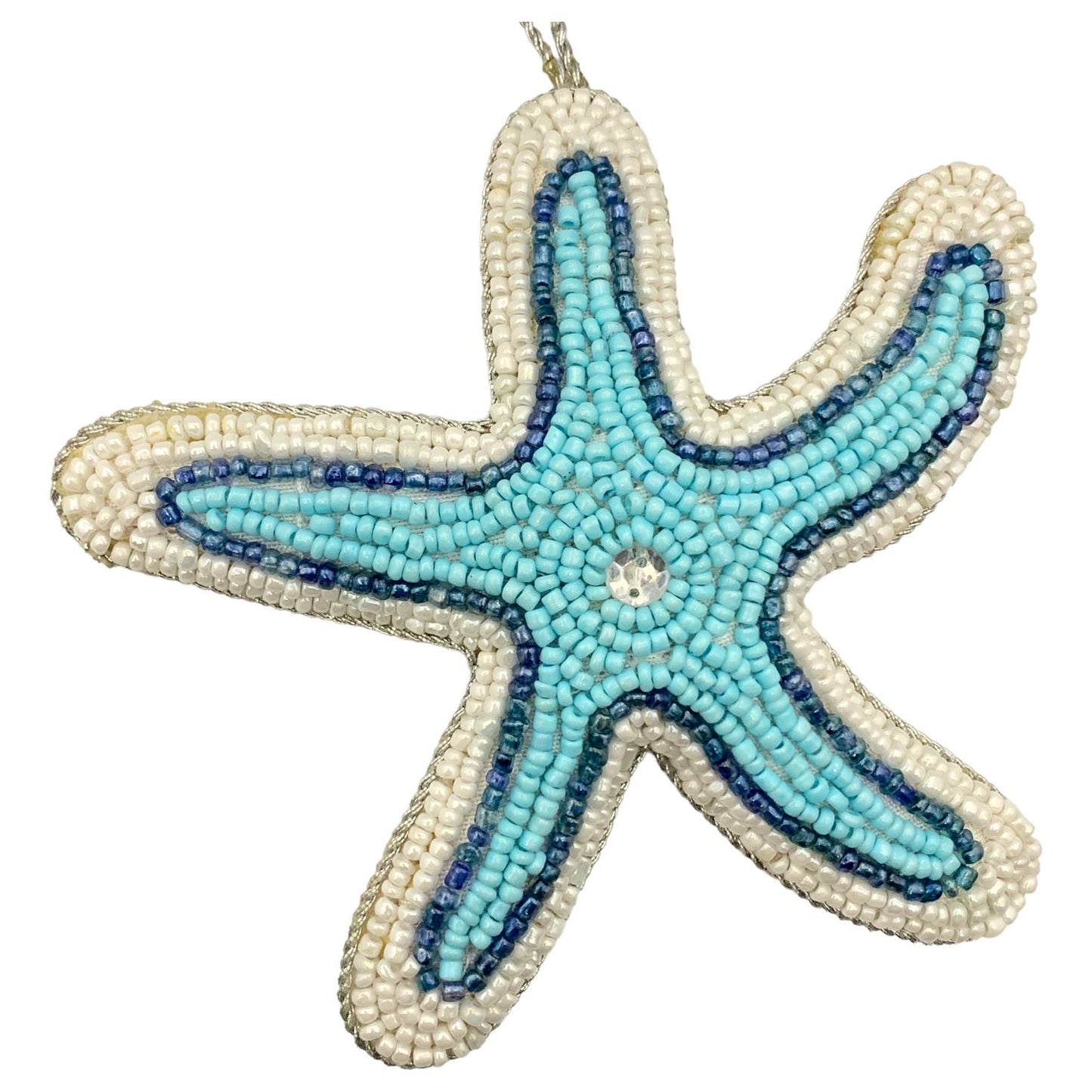 Zari Beaded Coastal Christmas Ornaments, Set of 2, Starfish & Seahorse, Gift Bag