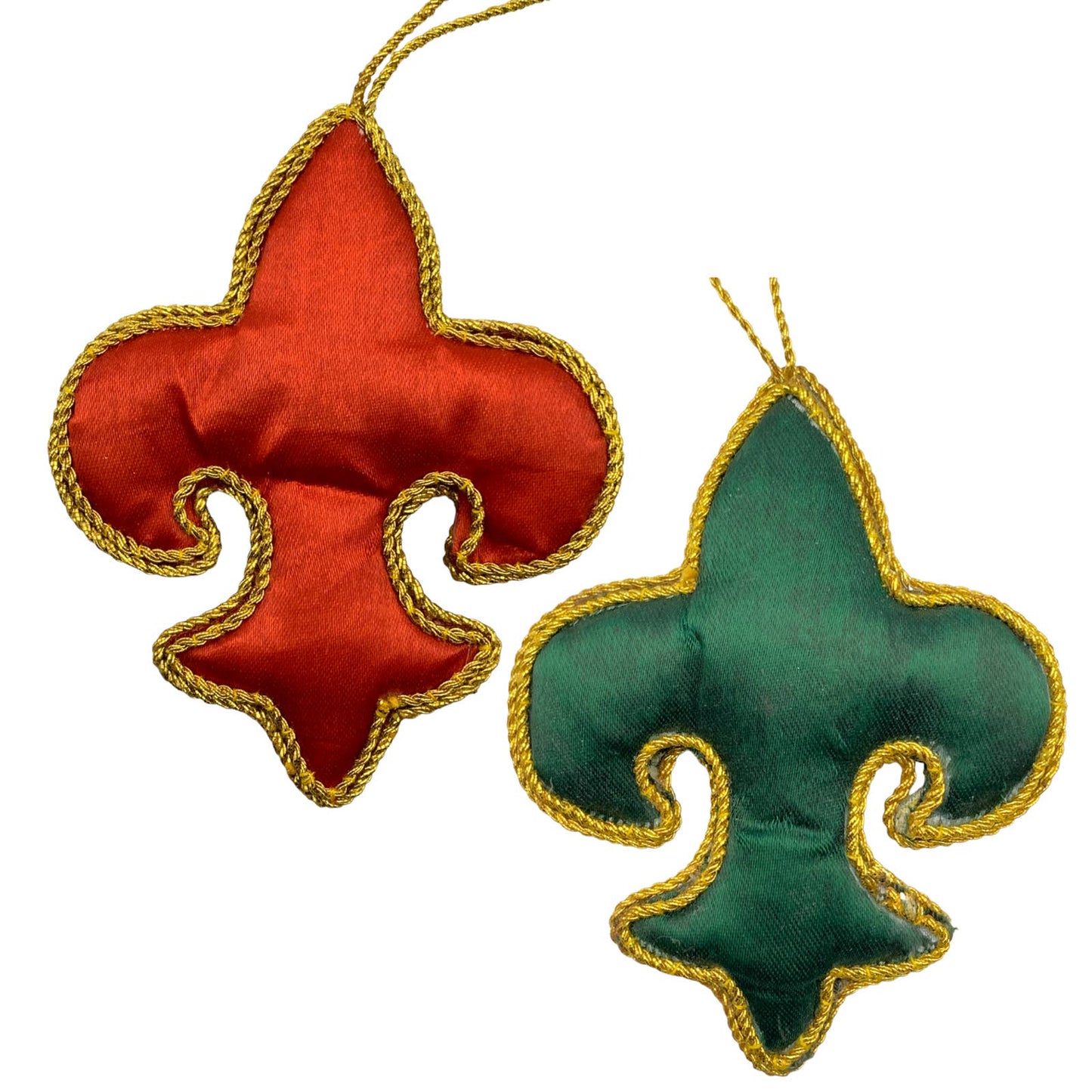 Zari Fleur de Lis Christmas Ornaments, Set of 2, Zardozi Embroidery, Gift Bag